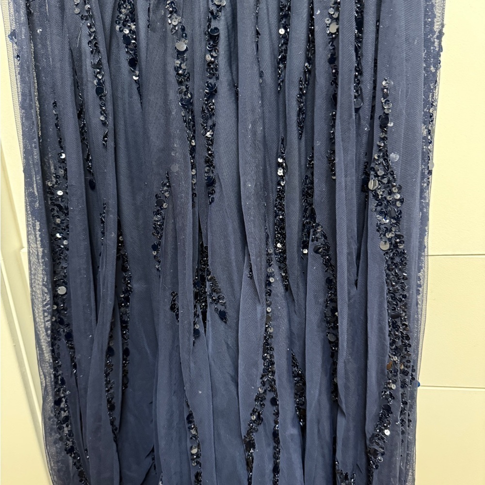 NWT | Mac Duggal Blue 93784 Midnight Blue Maxi Gown  Flutter Sleeves Size 10 - Picture 14 of 15